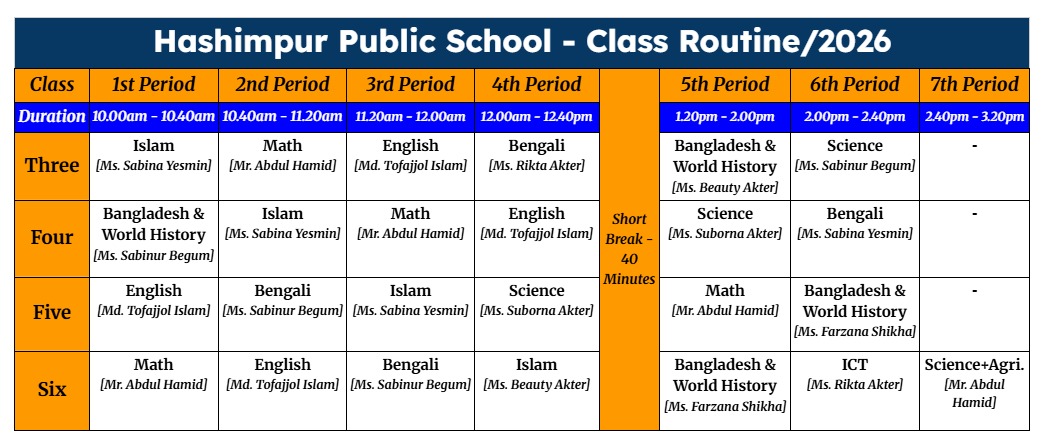 Class Routine | হাশিমপুর পাবিলক স্কুল